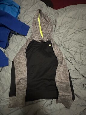 Russell Athletic Black and Gray Hoodie with Neon Yellow Accent